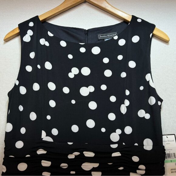 NWT Jessica Howard Womens A-line Midi Dress Size 8 Missy Black White Polka Dots - Picture 6 of 15